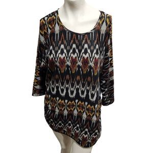Cato Tunic Top Womens SZ XL Tribal Boho Western Geomtric Pattern Three Quarter